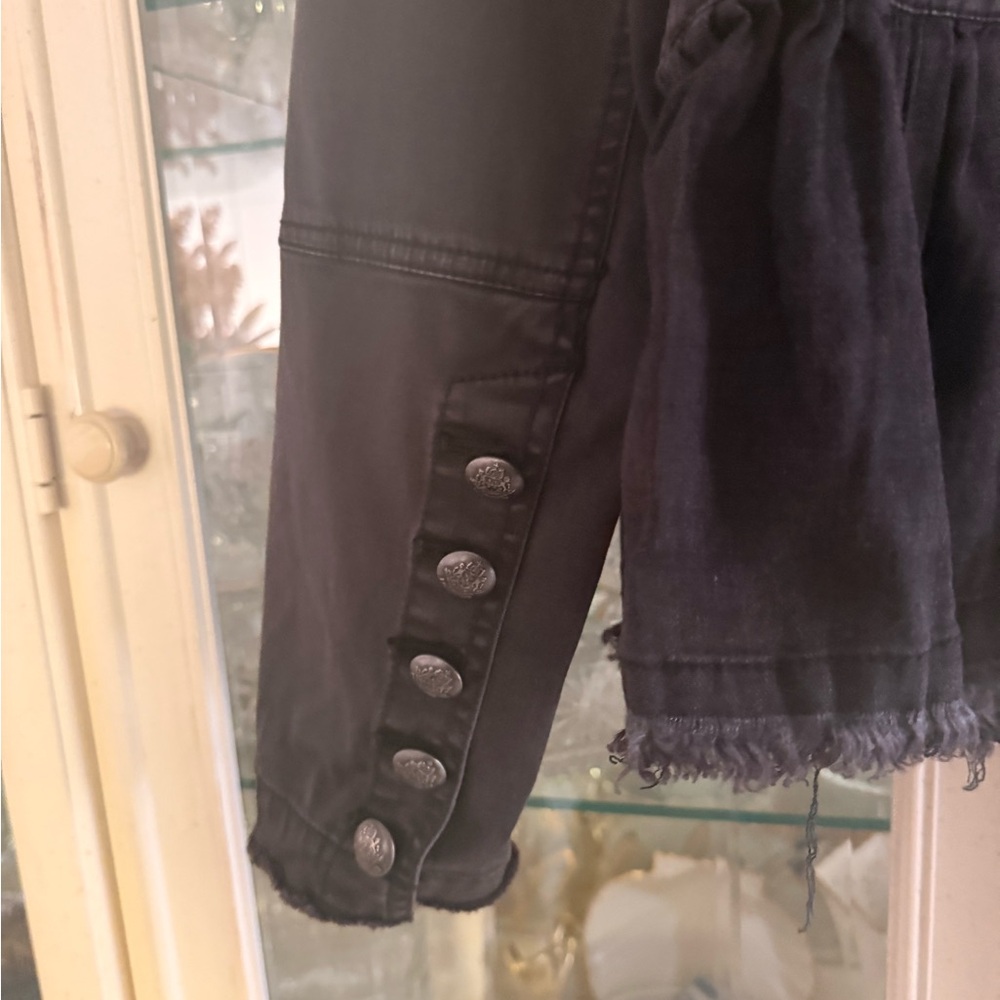 Free People ruffled peplum denim jacket size Large medium black - Picture 10 of 12